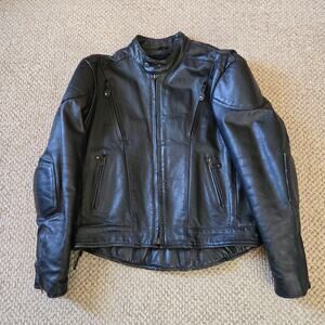Motorcycle Jacket Mens Heavy Duty Black Leather Cafe Racer Padded Elbow Size 44